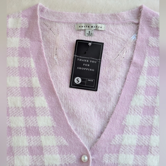 Haute Monde Women's Sweater Plaid Lilac White Two Plaid Cropped Set Size S NWT - Picture 8 of 16